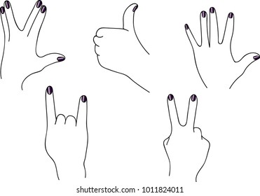 Vector illustration of the set of hand icons