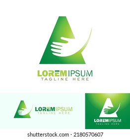A vector Illustration set of Hand and Letter A symbol Logo Sign