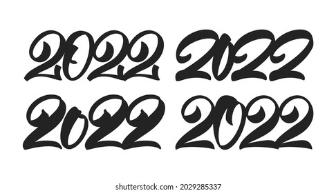 Vector illustration: Set of Hand  lettering of 2022. Happy New Year. Chines calligraphy