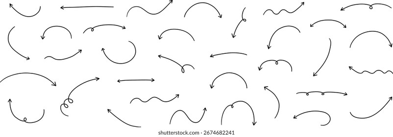Vector illustration set of hand-drawn arrow icons. Direction, hand-drawn, simple