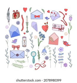 Vector illustration. Set of hand-drawn elements for greeting and invitation cards. Doodle style.