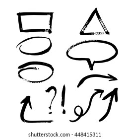 Vector illustration. Set hand-drawn elements. Arrows, stickers.
