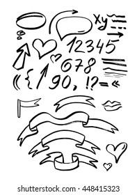 Vector illustration. Set hand-drawn elements. Arrows ,stickers, numbers.
