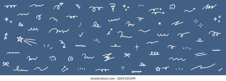 Um conjunto de ilustrações vetoriais com linhas de foco e setas desenhadas à mão. Rabiscar, decoração