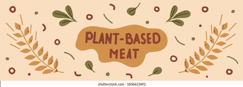 Vector illustration with the set of hand-drawn lettering and plants. Web-banner with a yellow background.