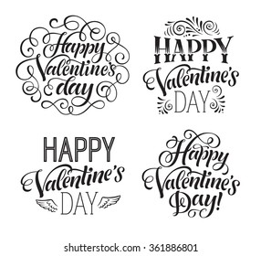 Vector illustration set with hand-drawn lettering. Happy Valentine's Day inscriptions for invitation and greeting card, prints and posters. Calligraphic design