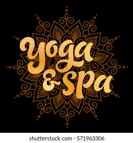 Vector illustration set of hand-drawn logo. Traditional indian style, elements with henna, mehndi, spa and yoga studio, design for cards and prints