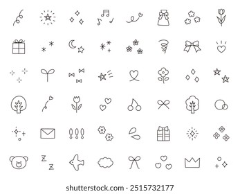 A vector illustration set of hand-drawn ornament illustrations. Hand-drawn, attention, stars, hearts, glitter, ribbons