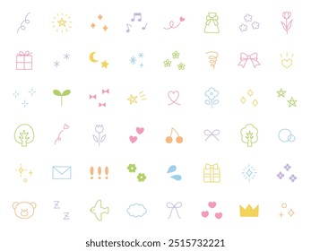 Um conjunto de ilustrações vetoriais de ilustrações ornamentais desenhadas à mão. Desenhado à mão, atenção, estrelas, corações, glitter, fitas