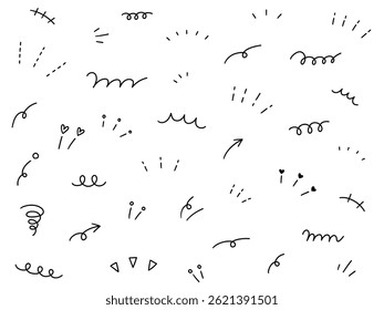 Eine Vektorgrafik mit handgezeichneten Ornamentillustrationen. Handgezeichnete, fokussierte Linien, Aufmerksamkeit, Pfeile