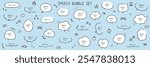 A vector illustration set of hand-drawn speech bubbles. Speech balloon, frames, stylish, handwritten, hearts, flowers