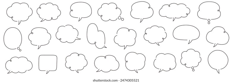 Vector illustration set of hand-drawn speech bubbles. Speech balloon, frame