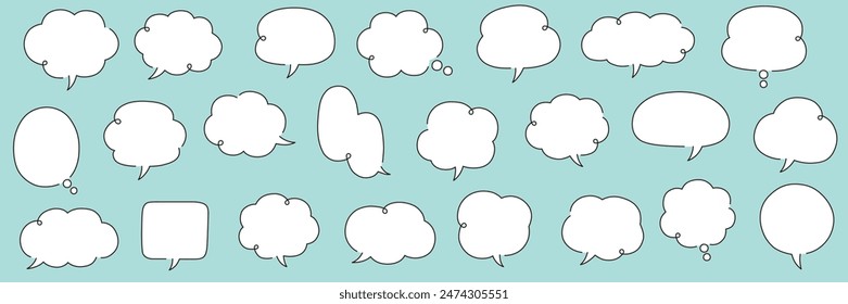 Vector illustration set of hand-drawn speech bubbles. Speech balloon, frame