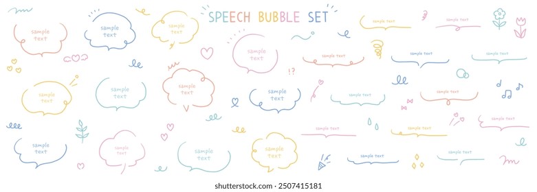 A vector illustration set of hand-drawn speech bubbles. Speech balloon, frames, stylish, handwritten, hearts