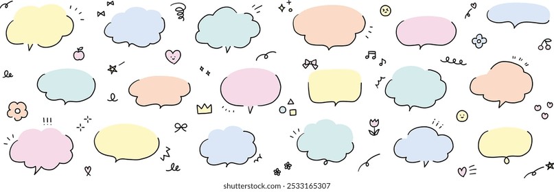 A vector illustration set of hand-drawn speech bubbles.Speech balloon , frames, stylish, handwritten, hearts, flowers