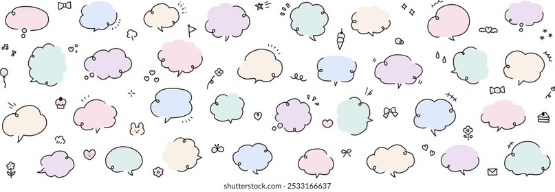 A vector illustration set of hand-drawn speech bubbles. Speech balloon, frames, stylish, handwritten, hearts, doodles