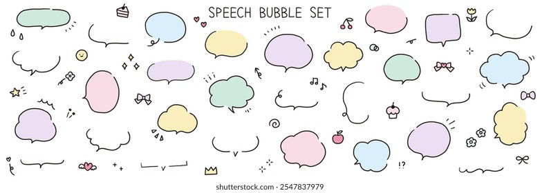 A vector illustration set of hand-drawn speech bubbles. Speech balloon, frames, stylish, handwritten, hearts, flowers