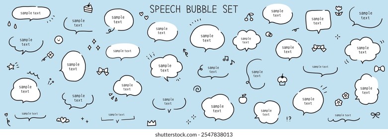 A vector illustration set of hand-drawn speech bubbles. Speech balloon, frames, stylish, handwritten, hearts, flowers