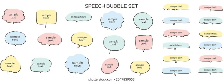 A vector illustration set of hand-drawn speech bubbles. Handwritten, speech balloon, frames