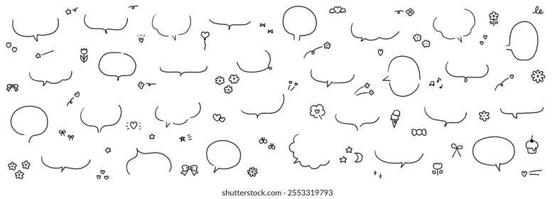 A vector illustration set of hand-drawn speech bubbles. Speech balloon, frames, stylish, handwritten, doodle