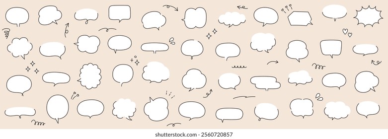 A vector illustration set of hand-drawn speech bubbles. Speech balloon, frames, stylish, handwritten, doodle