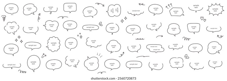 A vector illustration set of hand-drawn speech bubbles. Speech balloon, frames, stylish, handwritten, doodle