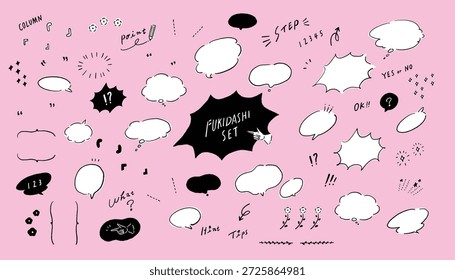 Un conjunto de Ilustración vectorial de burbujas de discurso dibujadas a mano y Elementos decorativos. Línea de material de ilustración de arte.