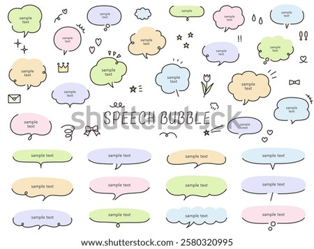 A vector illustration set of hand-drawn speech bubbles. Speech balloon, frames, stylish, handwritten, hearts