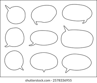 A vector illustration set of hand-drawn transparent round speech bubbles. Perfect for comics, chat designs, infographics, and creative projects. Transparent background allows for easy customization