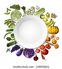 Vector illustration of a set of hand-painted vegetables, fruits