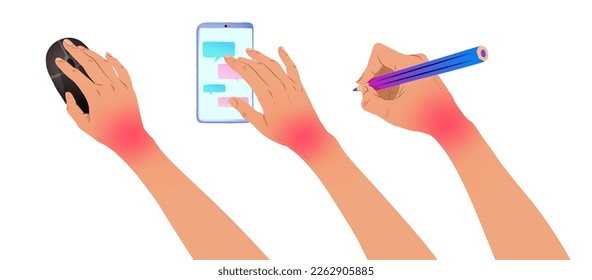 Vector illustration set of hands with carpal tunnel syndrome