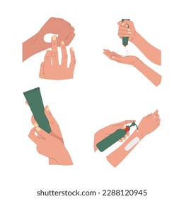 vector illustration of a set of hands with skincare