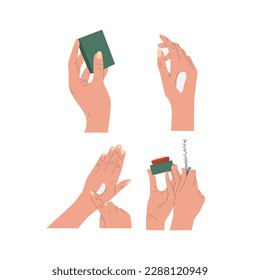 vector illustration of a set of hands with skincare