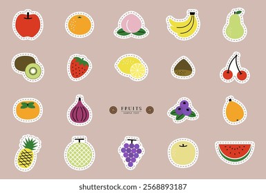 Vector illustration set of hand-stitched style varous fruits icons