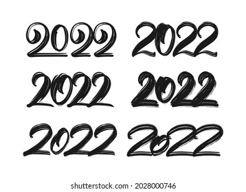 Vector illustration: Set of Handwritten lettering of 2022. Happy New Year. Chines calligraphy