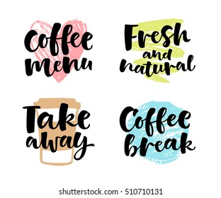 Vector illustration set of handwritten lettering. Vector elements for coffee shop, market, cafe design, restaurant menu and recipes. Brush modern calligraphy