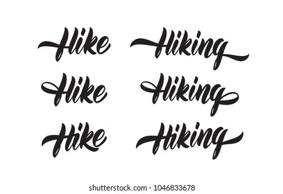 Vector illustration: Set of Handwritten Modern brush type lettering of Hike and Hiking