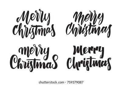 Vector illustration: Set of Handwritten type lettering of Merry Christmas. Typography design for Greetings Cards