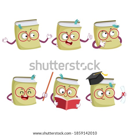 Vector illustration set of happy cartoon book mascot characters in different poses and emotions.