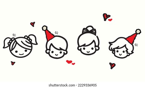 Vector illustration set of happy cute kid character. Outline with childish style for invitation and greeting card. Graphic for background, backdrop, decoration, baby shower, template, wrapping paper.