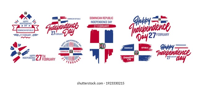 Vector illustration set of Happy Dominican Republic Independence Day 27 February. Flag isolated on white background.