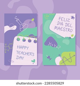 Vector illustration set. Happy teacher's day banners, greeting card templates.