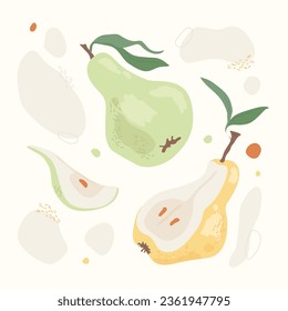 Vector illustration set. Harvest sweet pears. For cards, magazines, books, prints etc.