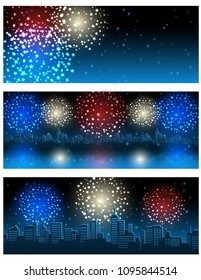 Vector illustration - set of header or banner with fireworks
