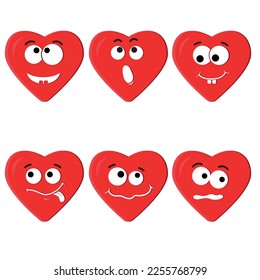 Vector illustration of the set of heart emoticons isolated on white background