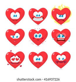 Vector illustration of the set of heart emoticons isolated on white background