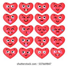 Vector illustration of the set of heart emoticons isolated on white background. Eps 10