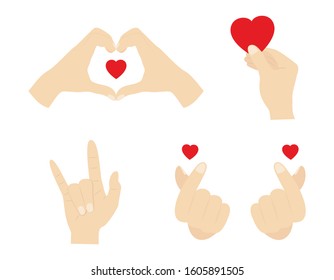 Vector illustration of set heart hand gesture sign isolated on white background - Love concept