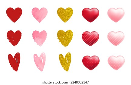 Vector illustration set of heart icons.