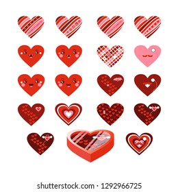 Vector illustration. Set of vector hearts. Happy Valentine's Day. Happy Wedding Day. I love you.